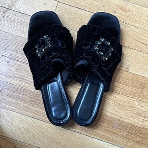 Italian Velvet Bejeweled flat mules size 40